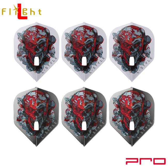 ※ご覧頂いているディスプレイの設定等により、実物と色合いが異なる場合がございます。※この画像はDarts HiVeが作成しており、文章・写真などの複製、無断転載を禁じます。※内容物・商品仕様は予告なく変更となる場合がございます。 ■商品仕様 スペックデータ &nbsp; 形状 内容量 ：スタンダード ：3個 ■商品説明 2026.3.6 発売商品 2025年末のPDC World Championshipにてベスト4になった、ライアン・サール選手モデルフライト第4弾が登場！ 選手のニックネーム「ヘヴィメタル」にちなんだ、メタルなドクロがデザインされています。 「L-Flight PRO」は、チップの進入を許さない美しい流線形状のシャンパンリングに対応しています。 ■ご注文前に必ずご確認下さい 【仕様・付属品に関して】 ※商品ページ掲載の商品仕様や、パッケージ・デザイン・付属品等は、予告無しに変更となる場合がございます。 予め、ご理解・ご了承の上、ご注文下さい。 Ryan Searle