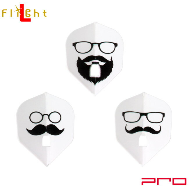 D.CRAFT(ディークラフト) L-Flight PRO(エルフライトプロ) ひげめがね シェイプ ホワイト　(ダーツ フライト 羽 darts flight)