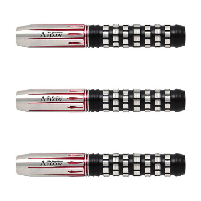 DYNASTY A-FLOW BLACK LINE コーティングタイプ JUJAK-ALPHA- 2BA パク・ヒョンチョル選手モデル　※ご覧頂いているディスプレイの設定等により、実物と色合いが異なる場合がございます。※この画像はDarts HiVeが作成しており、文章・写真などの複製、無断転載を禁じます。※内容物・商品仕様は予告なく変更となる場合がございます。 ■商品仕様 スペックデータ &nbsp; 材質 単体重量 全長 最大径 タイプ ：95%タングステン ：21.0g ：48.0mm ：6.8mm ：2BA 内容物 &nbsp; ・バレル ・シャフト ・チップ ・フライト ×1set(3個) ×1set(3個) ×1set(3個) ×1set(3個) ■商品説明 2021.12.28 発売商品 パク・ヒョンチョル選手カラーのBlack×Redコーティングが施されたアグレッシブデザイン。 全長48mmのストレートボディへ、アールスクエアカットをベースとした攻撃的なカットを複合して配置。 ピッチの異なるカットをセンターエリアへ配置しグリップ位置を明確にし、スクエアカットに追加された超繊細なマイクロカットによりグリップ力もアップしています。 アグレッシブデザインながら細部まで計算しつくした極上ストレートバレルが完成。 ■ご注文前に必ずご確認下さい 【仕様・付属品に関して】 ※商品ページ掲載の商品仕様や、パッケージ・デザイン・付属品等は、予告無しに変更となる場合がございます。 予めご理解・ご了承の上ご注文下さい。 20211227ParkHyunchul