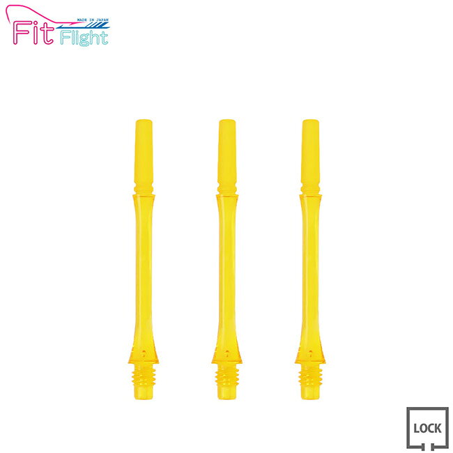 ■商品仕様 スペックデータ &nbsp; 全長(ネジ山含まず) 長さ(バレル-フライト間) 重量 ：44.5mm ：31.0mm ：0.56g 内容物 &nbsp; ・シャフト ×1set(3個) ■商品説明 1 ネジ部分の強化！なんと約40％up 機密な設計と強度が求められる、シャフトの根幹を支えるネジ。 ネジ元から折れにくく新技術「Fitジョイント」を採用することでサイズを変更すること無く、従来のFitシャフトのネジ部分より、約40％強度upを実現！ 2 トップ部分の強化！なんと約30％up フライトとシャフトをつなぐFitシリーズの命ともいえるトップ部分。 トップ部分から折れにくくする新技術「タフトップ」を採用することで、サイズを変更すること無く、従来のFitシャフトのトップ部分をより30％強度upを実現！ 3 専用の強化PC樹脂で更にパワーアップ シャフトは、かなりの負荷が掛かるパーツ。 材料に使用するプラスチック樹脂を、衝撃に耐えうる剛性と柔軟性のバランスの取れた、Fit Shaft GEAR専用の強化プラスチック樹脂使用。 4 ロックとスピンの見分けが一目瞭然に タイプより明確に見分けるため、トップ形状を変更。スピンタイプは従来どおりのフルR形状。 ロックタイプはフラット形状＋トップのみ表面をマット仕上げ。 これにより違いが一目瞭然になり、スペアパーツの管理がよりスムーズに！ 5 種類豊富な全長8パターン 種類豊富な全長8パターン設定により、多様なセッティングに対応。 サイズ表記もわかりやすいナンバー制に一新。 ※ナンバー表記はサイズリストをご参照下さい。 6 ニーズに応える3シリーズ バラエティー豊かな3シリーズ設定！より多彩なセッティングが行えます。 ■ご注文前に必ずご確認下さい 【仕様・付属品に関して】 ※こちらのシャフトには、専用のフライト(FIT FLIGHT)のみ装着できます。 紙フライトやその他の成型フライト等はお使い頂けませんので、ご注意ください。 ※商品ページ掲載の商品仕様や、パッケージ・デザイン・付属品等は、予告無しに変更となる場合がございます。 予めご理解・ご了承の上ご注文下さい。