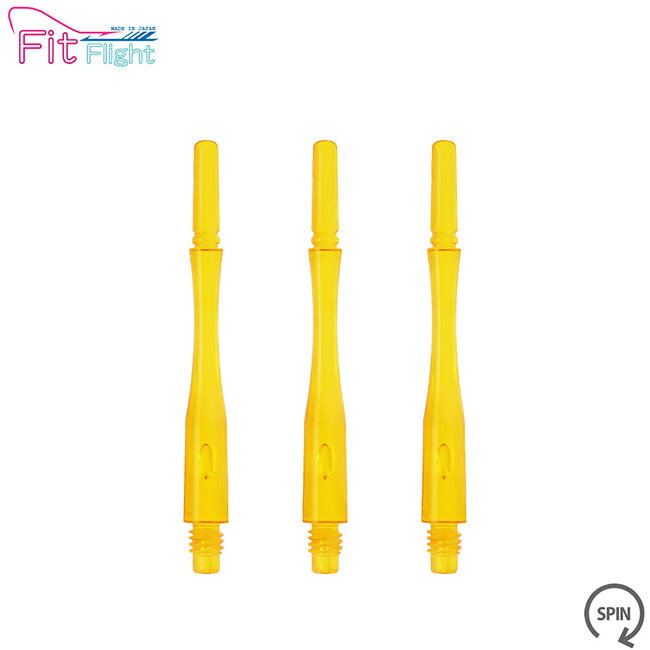 ■商品仕様 スペックデータ &nbsp; 全長(ネジ山含まず) 長さ(バレル-フライト間) 重量 ：48.5mm ：35.0mm ：0.88g 内容物 &nbsp; ・シャフト ×1set(3個) ■商品説明 1 ネジ部分の強化！なんと約40％up 機密な設計と強度が求められる、シャフトの根幹を支えるネジ。 ネジ元から折れにくく新技術「Fitジョイント」を採用することでサイズを変更すること無く、従来のFitシャフトのネジ部分より、約40％強度upを実現！ 2 トップ部分の強化！なんと約30％up フライトとシャフトをつなぐFitシリーズの命ともいえるトップ部分。 トップ部分から折れにくくする新技術「タフトップ」を採用することで、サイズを変更すること無く、従来のFitシャフトのトップ部分をより30％強度upを実現！ 3 専用の強化PC樹脂で更にパワーアップ シャフトは、かなりの負荷が掛かるパーツ。 材料に使用するプラスチック樹脂を、衝撃に耐えうる剛性と柔軟性のバランスの取れた、Fit Shaft GEAR専用の強化プラスチック樹脂使用。 4 ロックとスピンの見分けが一目瞭然に タイプより明確に見分けるため、トップ形状を変更。スピンタイプは従来どおりのフルR形状。 ロックタイプはフラット形状＋トップのみ表面をマット仕上げ。 これにより違いが一目瞭然になり、スペアパーツの管理がよりスムーズに！ 5 種類豊富な全長8パターン 種類豊富な全長8パターン設定により、多様なセッティングに対応。 サイズ表記もわかりやすいナンバー制に一新。 ※ナンバー表記はサイズリストをご参照下さい。 ハイブリッドタイプは、スリムタイプ・ノーマルタイプのちょうど中間のバランスになります。 バレルのリア側をグリップしたときにスリムタイプだとフィーリングが悪い、リア側をスリムより重くしたいでもノーマルよりは軽くしたいというプレイヤーに最適です。 また、シャフト自体が柔軟ですのでフライトへのダメージも軽減されます。 ■ご注文前に必ずご確認下さい 【仕様・付属品に関して】 ※こちらのシャフトには、専用のフライト(FIT FLIGHT)のみ装着できます。 紙フライトやその他の成型フライト等はお使い頂けませんので、ご注意ください。 ※商品ページ掲載の商品仕様や、パッケージ・デザイン・付属品等は、予告無しに変更となる場合がございます。 予めご理解・ご了承の上ご注文下さい。