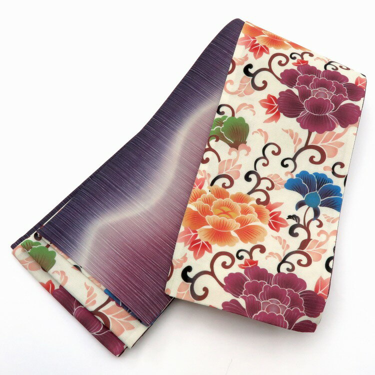 帯 小袋帯 正絹 半幅帯 日本製 リバーシブル 着物 浴衣 グラデーション 半巾帯 帯 半幅帯 文様 花柄 唐草模様 紫 パープル オレンジ ブルー 青 ピンク 白 ホワイト クリーム レトロ 大正浪漫 モダン 和柄