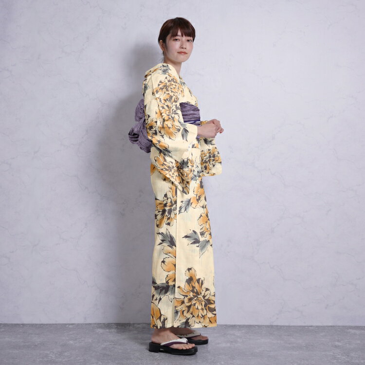 浴衣 セット レディース 浴衣 3点セット（浴衣/帯/下駄）ベージュ 黄色 からし グレー 牡丹 ぼたん ニコアンティーク Nico Antique 浴衣セット ゆかた 女性 レトロSサイズ プチサイズ 小さいサイズ