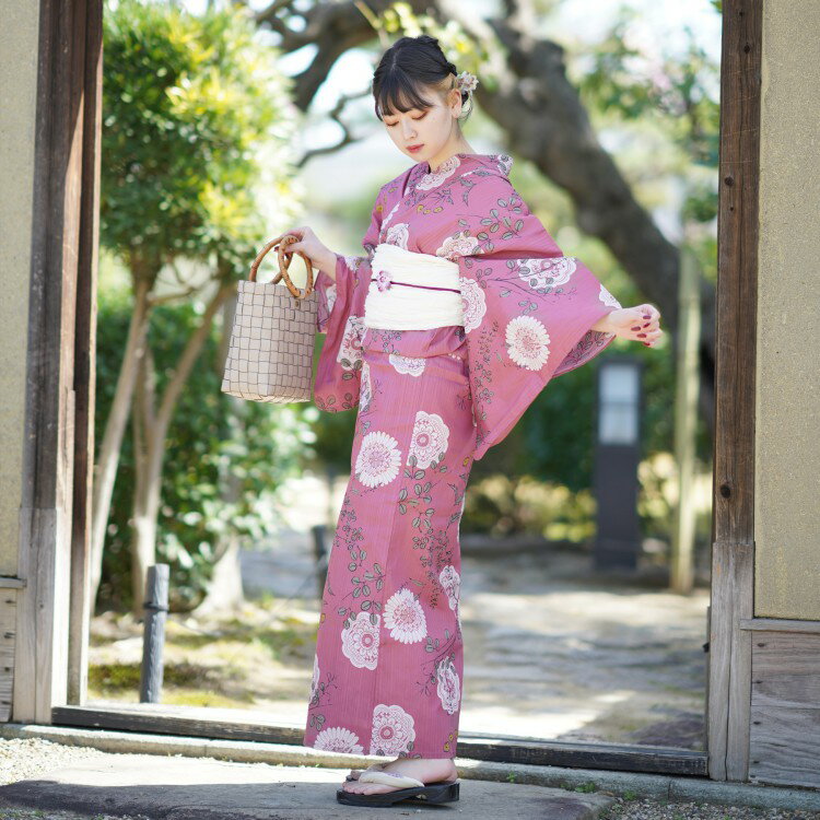浴衣 セット レディース 浴衣 3点セット（浴衣/帯/下駄）えんじ 赤 からし グレージュ たんぽぽ 萩 ニコアンティーク Nico Antique 浴衣セット ゆかた 女性 レトロ ゆったりサイズ 大きいサイズ 3L