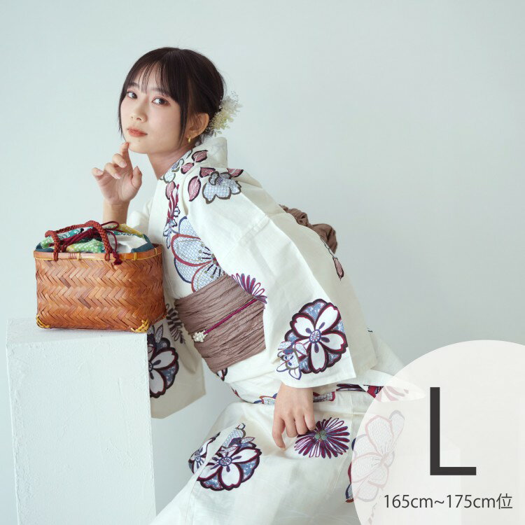 浴衣 セット レディース 浴衣 3点セット（浴衣/帯/下駄）クリーム　えんじ　青　ブルー　赤　疋田　八重梅　昭和初期アンティーク復刻 浴衣セット ゆかた 女性 レトロLサイズ トールサイズ 大きいサイズ