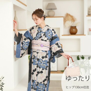 浴衣 セット レディース 浴衣 3点セット(浴衣/帯/下駄)日本製生地 国内染色 和歌山染工 黒 青 ピンク クリーム Nico Antique×Modern Antenna 菊 薔薇 ニコアンティーク モダンアンテナ 浴衣セット ゆかた 女性 レトロ ゆったりサイズ 大きいサイズ 3L