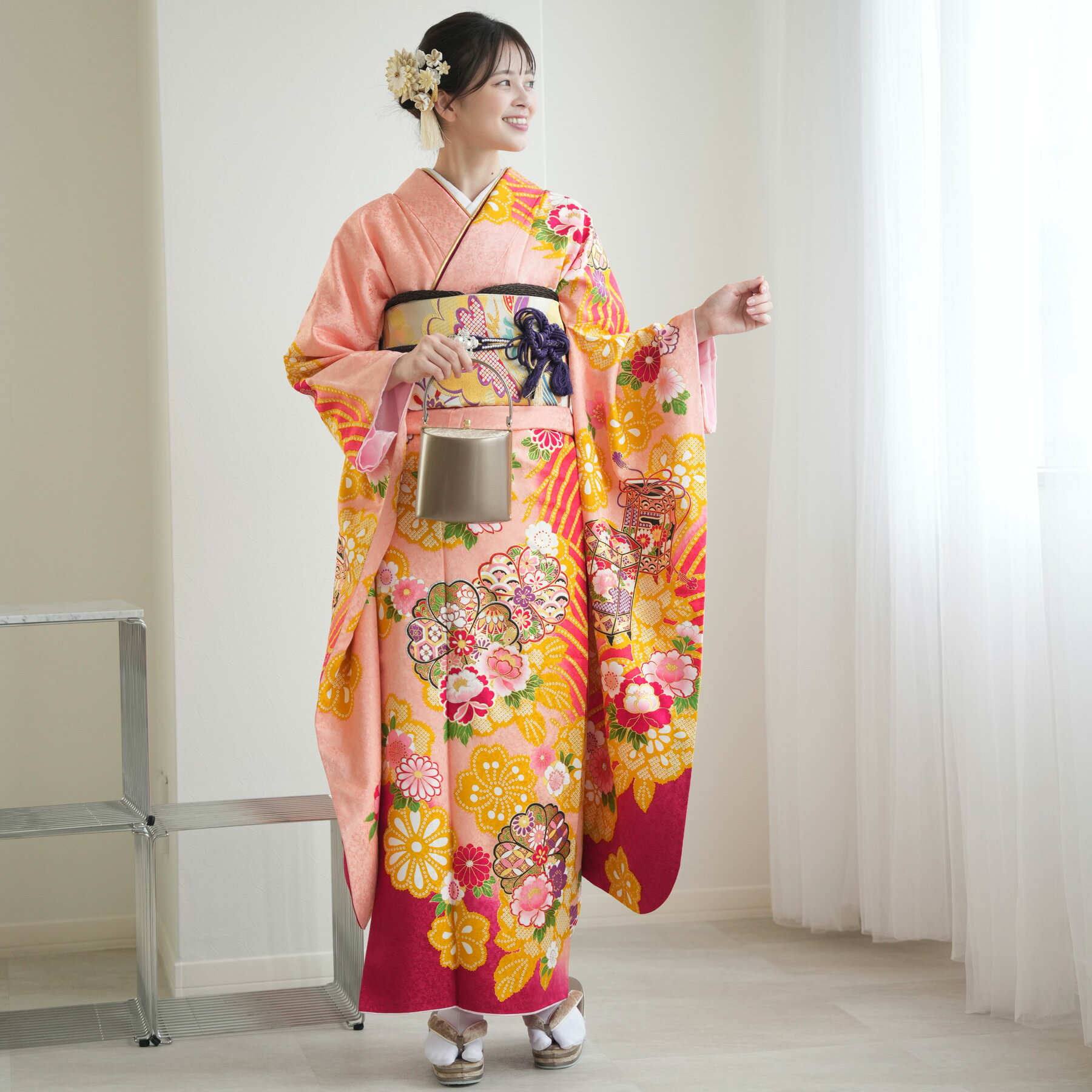 【レンタル】振袖 成人式 女性 振袖セット 着物 女 成人式振袖セット 結婚式 振袖&袋帯 フルセットレンタル 安い レトロ 大正浪漫 【振袖20点セット 正絹 アンティーク 絵羽 ピンク】新品足袋プレゼント