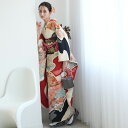 【レンタル】 【2026年成人式利用不可】 振袖 セット 成人式 結婚式 レディース 女性 着物 振袖&袋帯 フルセットレンタル 安い レトロ 振袖 20点セット 正絹 アンティーク 赤と黒の扇面流水絵羽