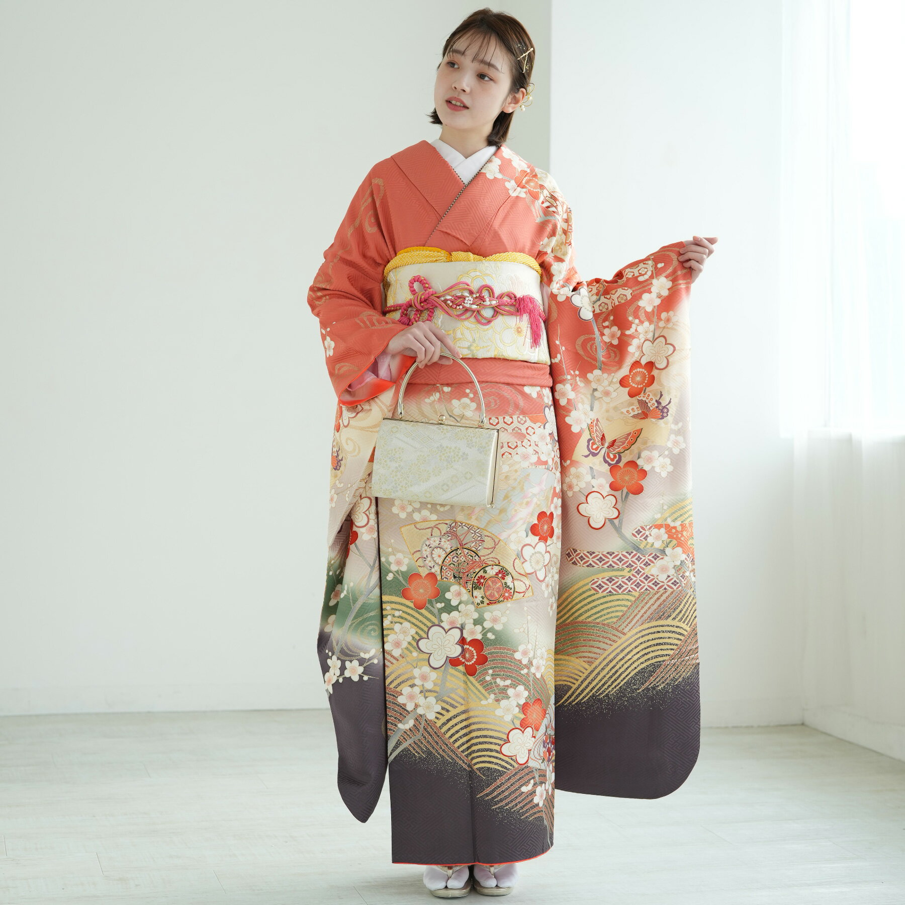 【レンタル】 振袖 レンタル 成人式 結婚式 正絹 女性 振袖 21点セット フリーサイズ（身長153-168cm）..