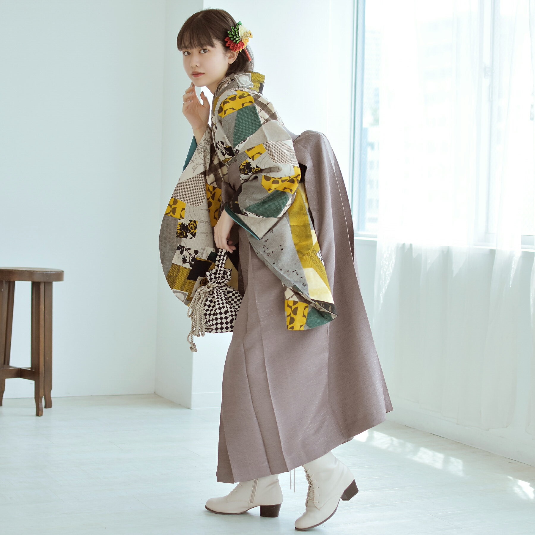 【レンタル】 卒業式 袴 レンタル 17点セット 着物 モダンアンテナ 袴91-99cm（身長153