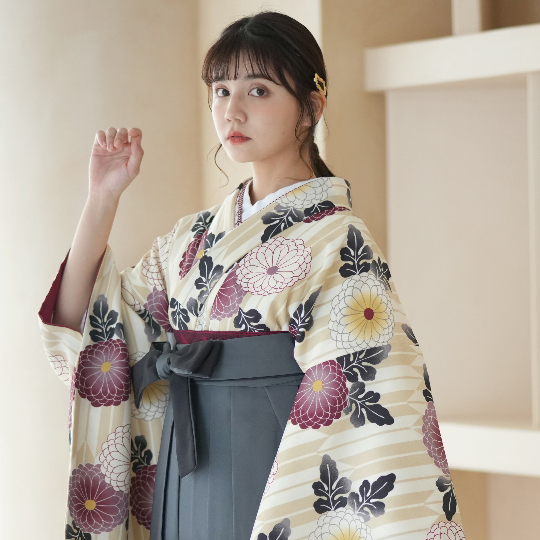 【レンタル】 卒業式 袴 レンタル 着物 袴セット 17点セット ニコアンティーク モデル 袴91-99cm（身長..