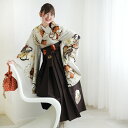 【レンタル】【JAPAN STYLE×中村里砂 袴 17点セット グレージュにレトロねじり梅 日本製】 二尺袖着物 はかま フルセット 卒業式 大学生 専門学生...