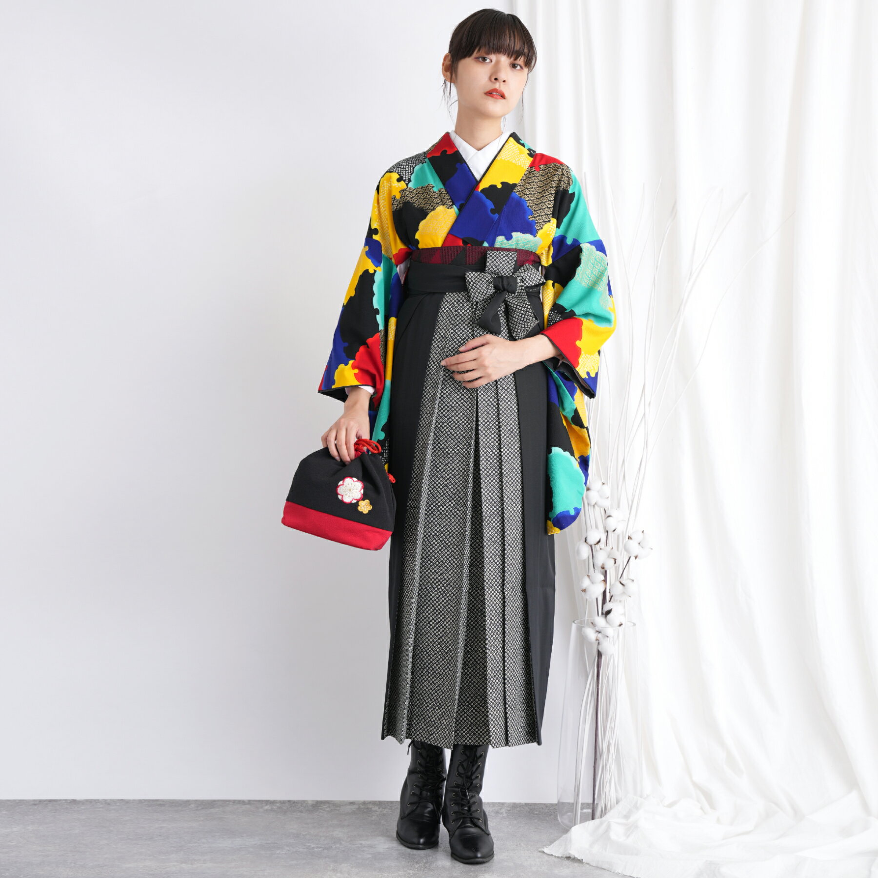 【レンタル】 卒業式 袴 レンタル セット 着物 袴セット レトロ 二尺袖 着物 袴 レトロ 大正浪漫 モダン【utatane　袴17点セット エメラルドのモダン雪輪】utatane うたたね 往復送料無料