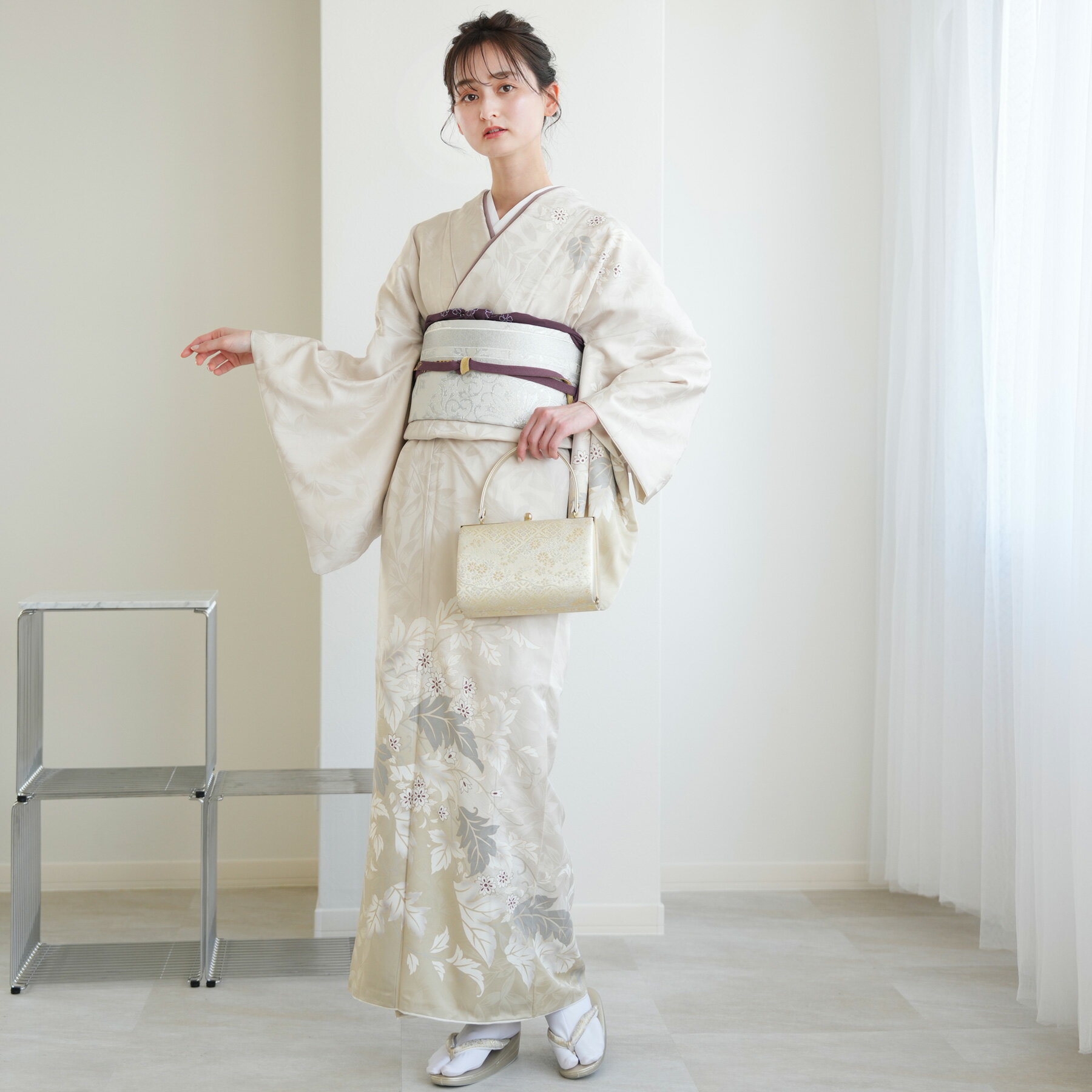 【レンタル】訪問着20点フルセット 訪問着 結婚式 参列 ゲスト 卒業式 お茶会 食事会 入学式 フォーマル お宮参り 七五三 観劇 園遊会 祝賀会 女性 着物 母親 着物＆袋帯 きなり 西陣織帯 螺鈿の極 ちりめん 唐花文 フルセット