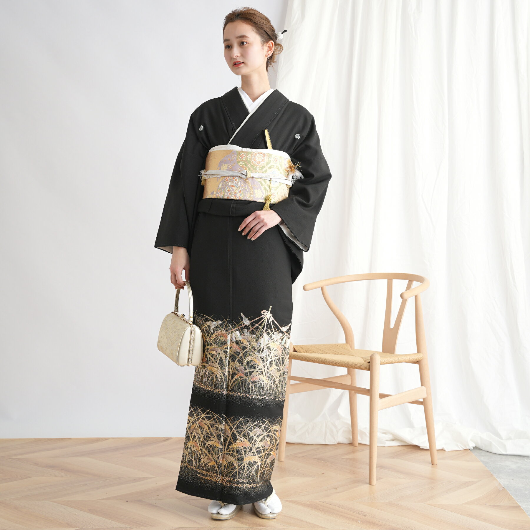【レンタル】黒留袖 レンタル フルセット 結婚式着物 留袖 黒留袖 おすすめ お宮参り 母親 留袖レンタル レンタル着物 セット レンタル留袖 黒留め袖 貸衣装 レンタル衣装 着物セット 雀 稲穂 古典
