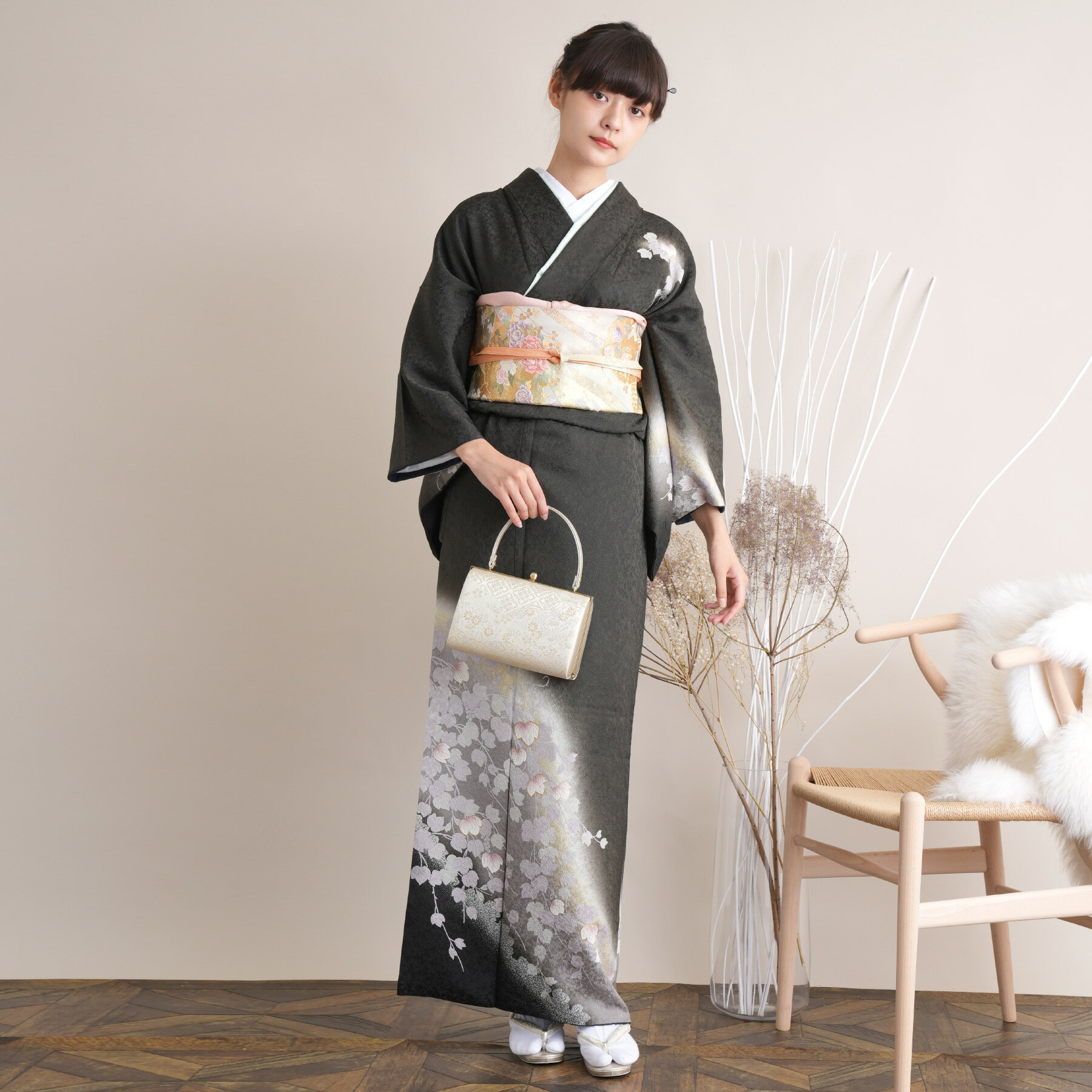 【レンタル】付け下げ 附下 付け下げ訪問着 訪問着20点セット 正絹 絵羽 レンタル 結婚式 着物レンタル 参列 卒業式 お茶会 食事会 訪問着 入学式 フォーマル お宮参り 七五三 観劇 園遊会 祝賀会 女性 着物＆袋帯 フルセットレンタル 新品足袋プレゼント(4)