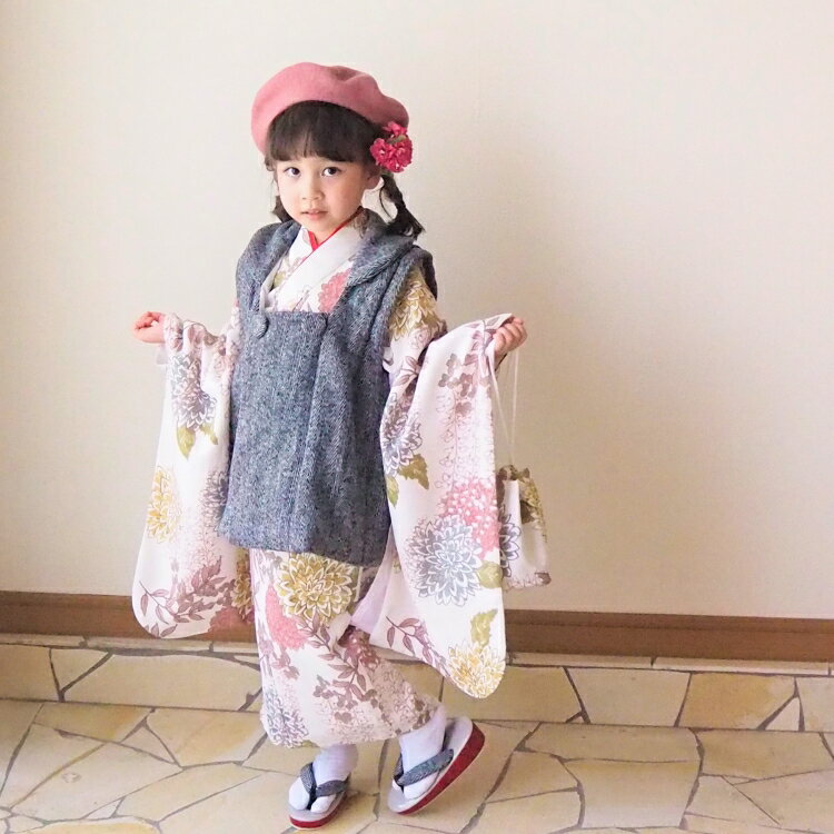 【レンタル】 七五三 セット 3歳 往復送料無料 ひよこ商店 古典柄 レトロ アンティーク系 七五三セット 88cm-105cm前後 着物 フルセット 被布セッ...