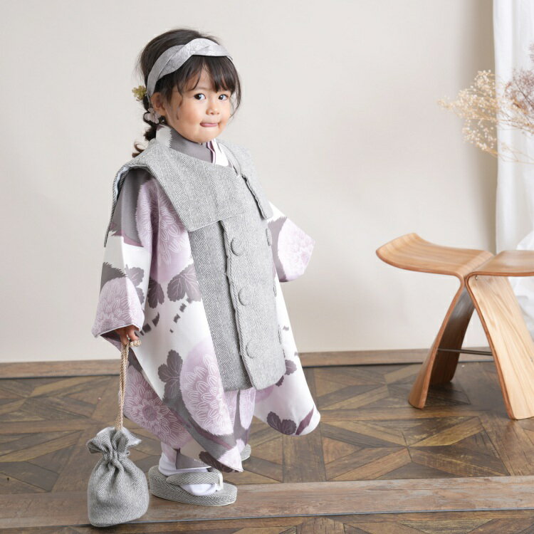 【レンタル】 七五三 3歳 着物 セット ひよこ商店 88cm-105cm前後 七五三 被布セット 花柄 着物セット レンタル 紫系 子供 kids ピンク チ...