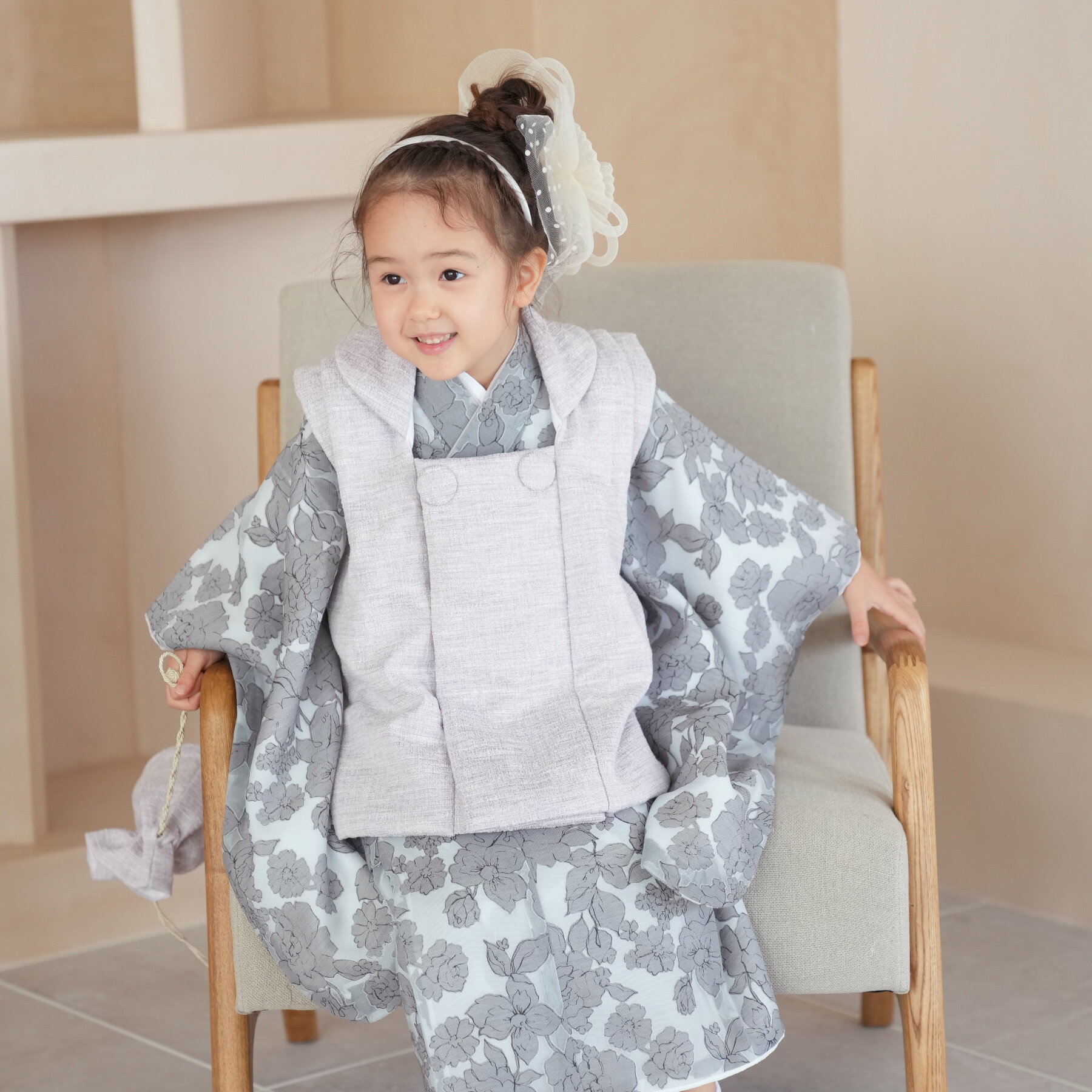 【レンタル】 七五三 3歳 着物 セット utatane 88cm-105cm前後 七五三 往復送料無料 フルセット 花 被布セット ラベンダー系 子供 kid...