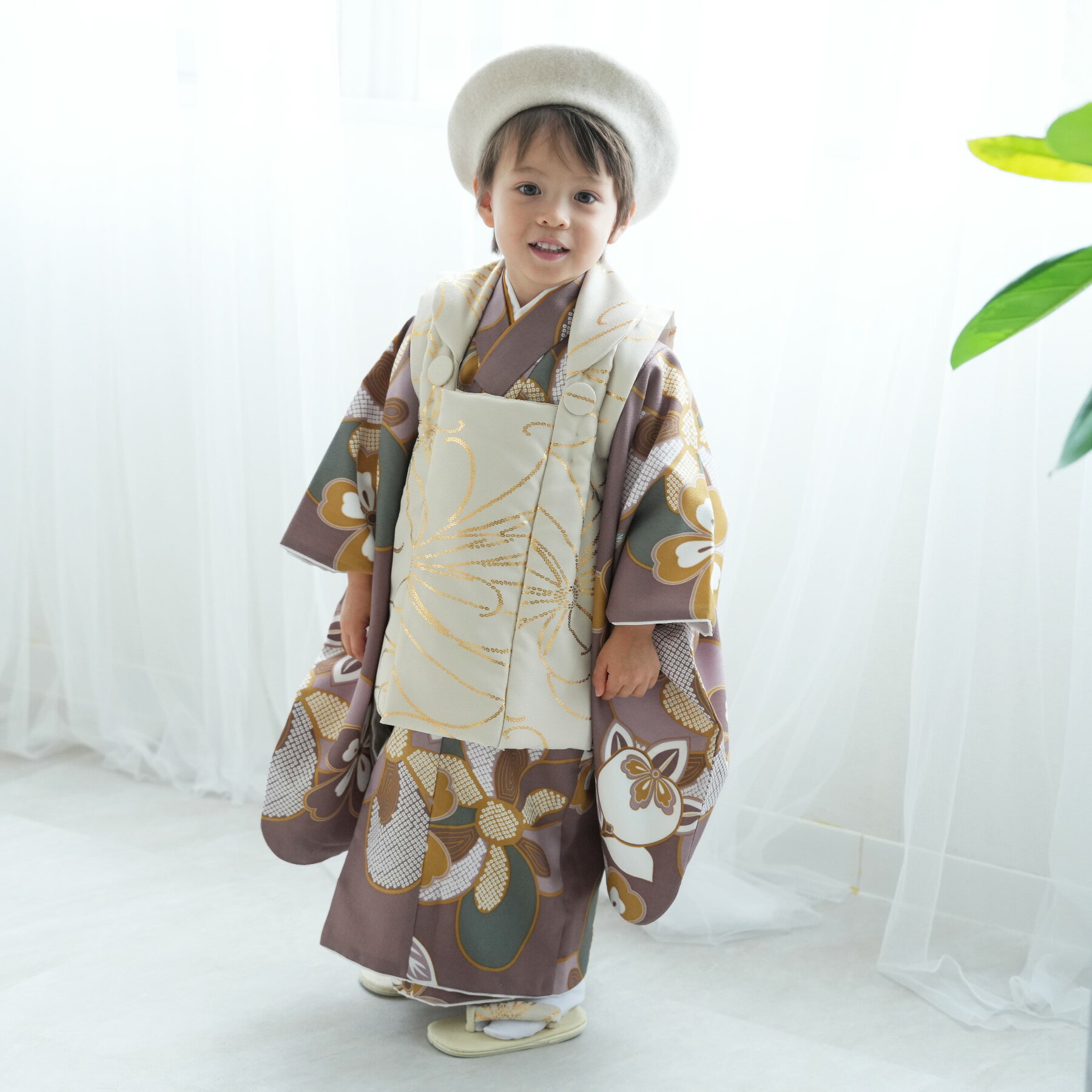 【レンタル】 【利用可能期間 2025/12/11以降】七五三 3歳 着物 セット ひよこ商店 88cm-105cm前後 着物 フルセット 花 被布セット 茶 ...