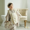 【レンタル】【利用可能期間 2025/12/8以降】 【ひよこ商店 kids 七五三 着物 3歳 男の子 ベレー帽つき被布フルセット ベージュ金彩×松文様】 七...