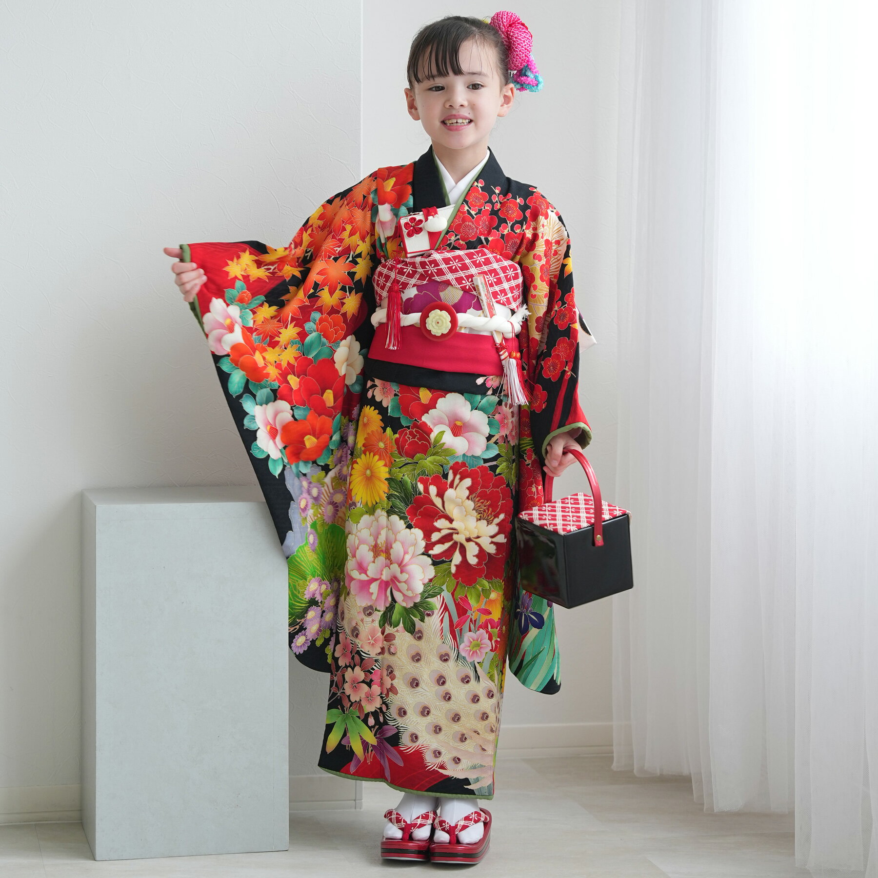 【レンタル】七五三 7歳 着物 セット 九重×中村里砂 ブランド 絵羽 祝着 7歳 お祝い着 着物 七五三 お正月 初詣 雛祭り 七歳 レンタル 女の子 女児 女 四つ身 フルセットレンタル 安い レトロ 大正浪漫 モダン かわいい 新品足袋プレゼント