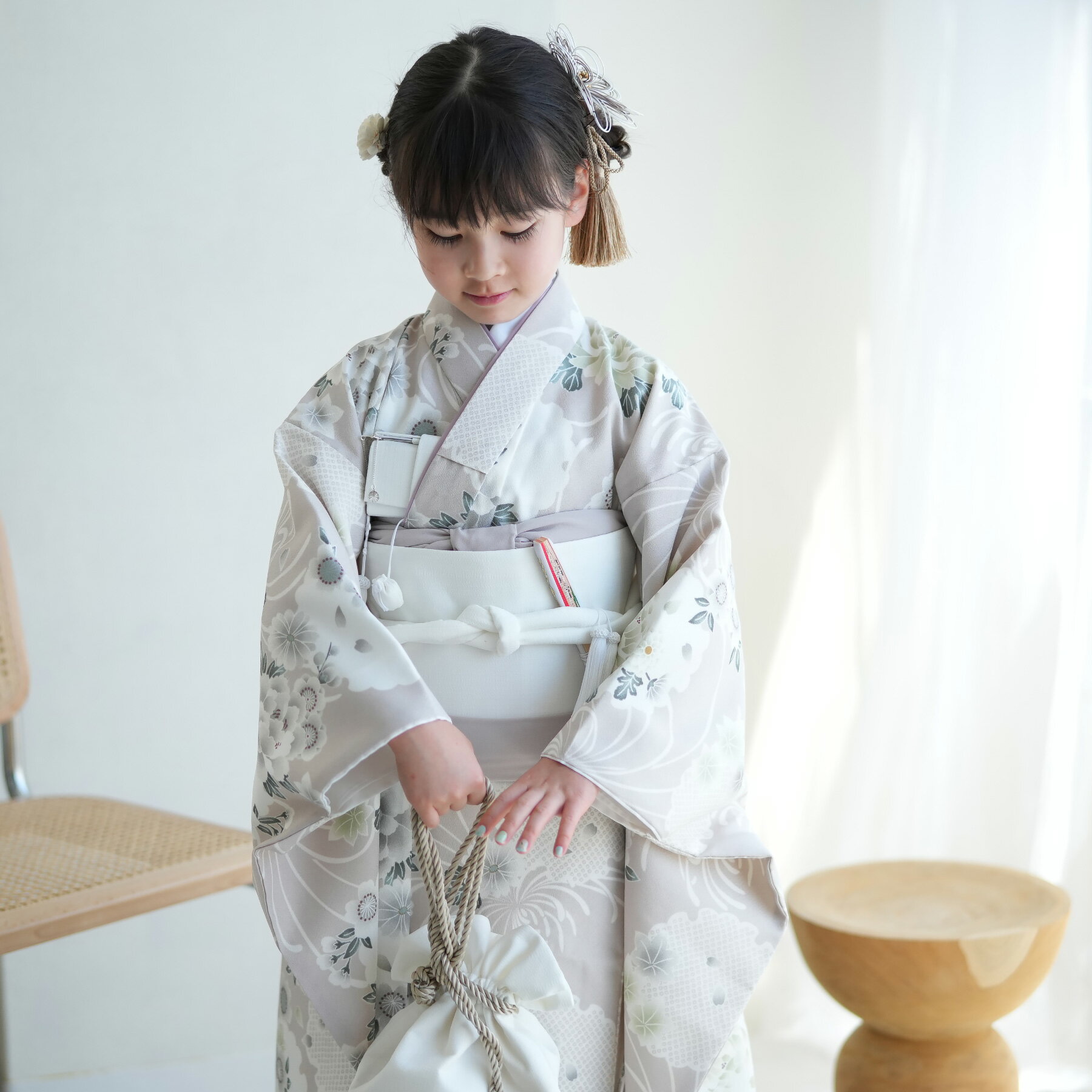 楽天ひよこ商店【レンタル】 七五三 7歳 着物 セット ひよこ商店 105cm-135cm前後 七五三 女の子 花 四つ身 振袖 薄ピンク 子供 kids 着物セット お祝い着 記念撮影 フルセット 七歳 七才 7才 日本製作り帯 草履 バッグ びら簪 足袋 往復送料無料