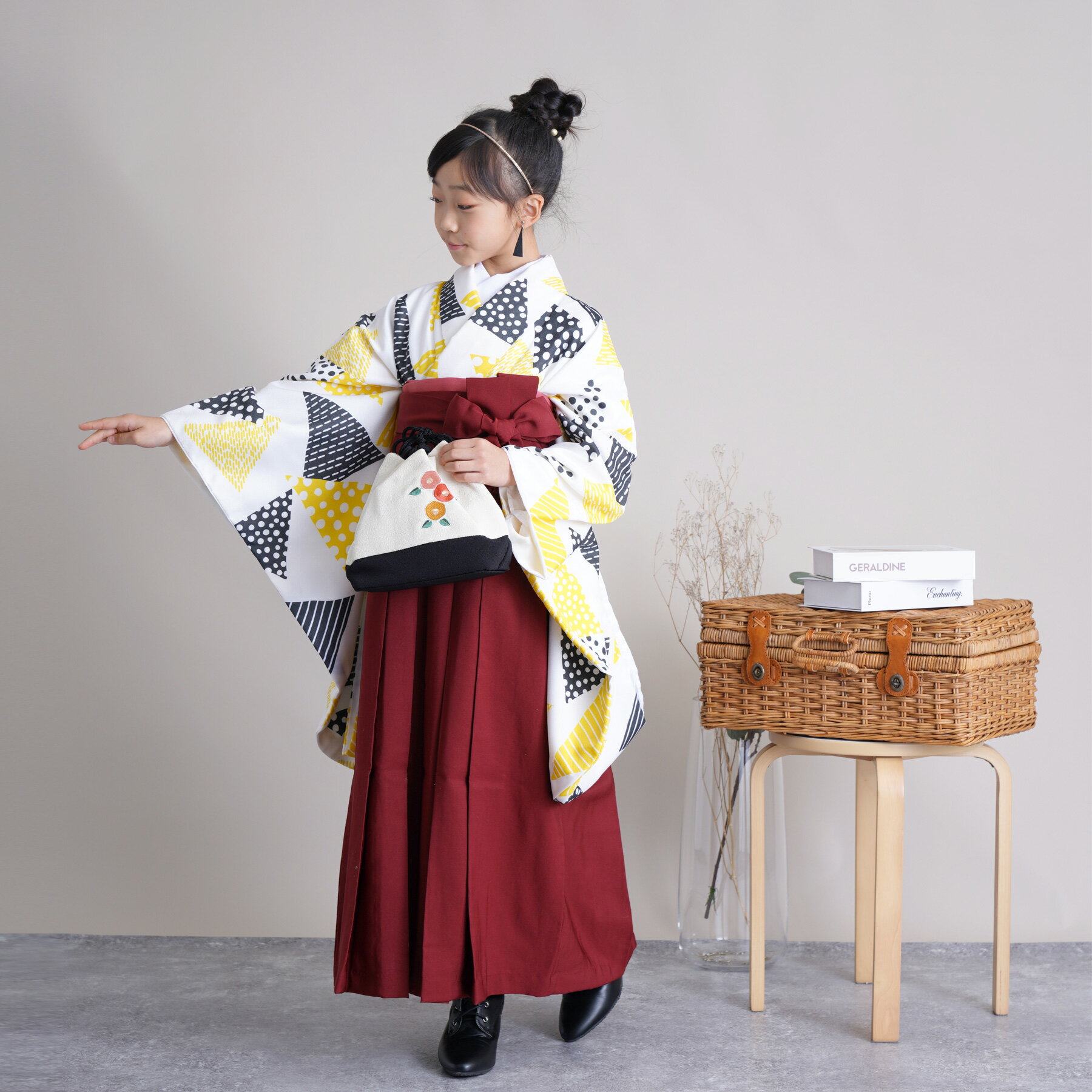 【レンタル】 袴 着物 ジュニア 女の子 低身長さん向け 15点セット ニコアンティーク 袴83cm