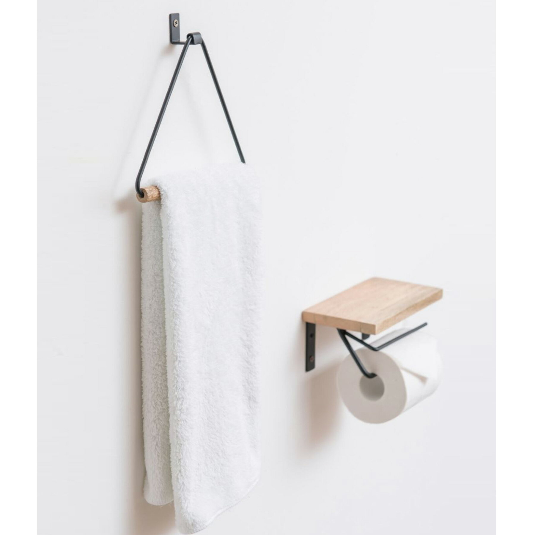 タオルハンガー タオル掛け 三角形 マンゴーウッド アイアン 木製 ナチュラル 黒 ブラック ゴールド シ..