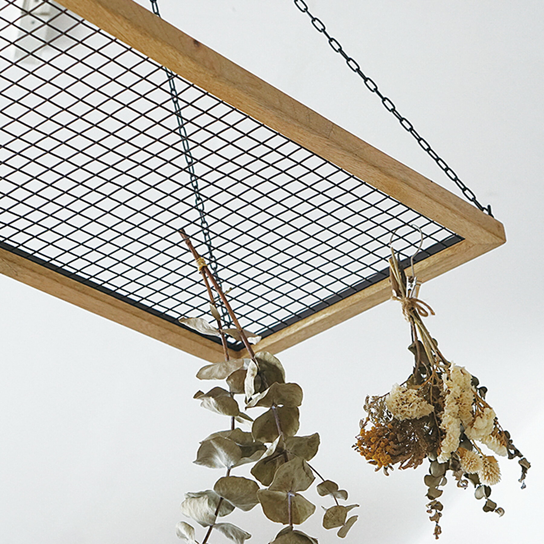 メッシュハンガー 幅60cm 吊り下げ収納 インテリア ガーデニング 雑貨 無地 茶系 吊り下げる 天井 ハン..