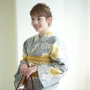 【20%OFF】【utatane×注染工房 注染 浴衣3点セット 上品グレーにひまわり】 ゆかた 帯 下駄 セット レディース フリーサイズ(身長155-165...