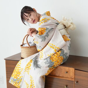 浴衣 セット レディース 浴衣 3点セット(浴衣/帯/下駄)スモーキーパステル ニュアンスカラー ベージュ からし イエロー 黄色 グレー 藤 にじみ 絣風 昭和初期アンティークデザイン復刻版 浴衣セット ゆかた 女性 レトロ フリーサイズ