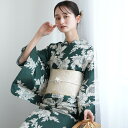 【utatane 高級変わり織 浴衣3点セット 渋緑にアネモネ】 ゆかた 帯 下駄 セット レディース フリーサイズ(身長155-165cm) 浴衣 セット 花...