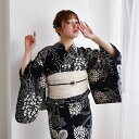【utatane×注染工房 日本製小幅生地使用 浴衣3点セット 先染めベージュ 黒地に大輪の菊】 ゆかた 帯 下駄 セット レディース 特選シリーズ 注染 本染...