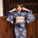 【20%OFF】【utatane×注染工房 日本製小幅生地使用 浴衣3点セット 藍色に大輪の菊】特選シリーズ 注染 本染め にじみ 手染め ぼかし フリーサイズ...