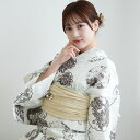【70%OFF】【utatane 高級変わり織 浴衣3点セット オフホワイトに樺茶色の花雪輪】ここでしか買えない昭和初期アンティーク復刻版 フリーサイズ 浴衣セ...