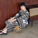 【ニコアンティーク 高級変わり織 浴衣3点セット 大正浪漫ブラック縞と牡丹の染分け】 個性派きものブランドNicoAntiqueの新作 フリーサイズ 浴衣セット...