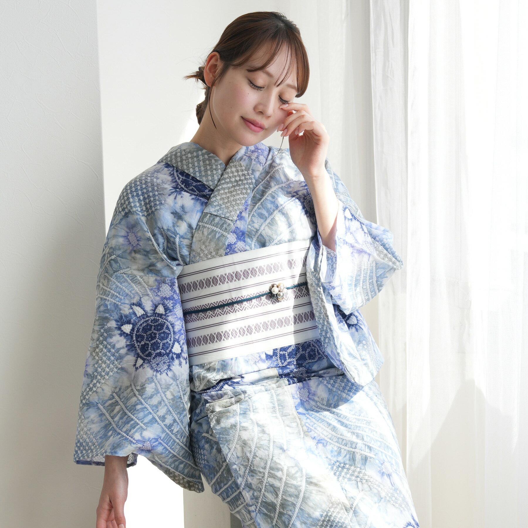 【utatane 有松絞り 浴衣3点セット 淡藤色に遊ぶ亀】特選シリーズ 伝統工芸 国内縫製 手縫い併用希少 一生もの フリーサイズ 紗献上 単衣帯 浴衣セット（ゆかた・帯・下駄）ですぐお出かけ 一度袖を通すと忘れらないガーゼのような至極の肌当たり