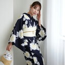 【20%OFF】【高級変わり織 浴衣3点セット 紺地に向日葵】コットン100% フリーサイズ 浴衣セット(ゆかた・帯・下駄)ですぐお出かけ 古典 レトロ