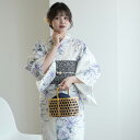 【20%OFF】【高級変わり織 浴衣3点セット クリームに紺の透き通る糸菊重ね】コットン100% フリーサイズ 浴衣セット(ゆかた・帯・下駄)ですぐお出かけ 古...