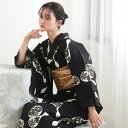 【20%OFF】【utatane×注染工房 日本製小幅生地使用 浴衣3点セット 黒地に小菊瓢箪】特選シリーズ 注染 本染め にじみ 手染め ぼかし フリーサイズ 浴衣セット(ゆかた・帯・下駄)ですぐお出かけ 日本製 国産 手縫い併用国内縫製 奈良の職人さんの手染め