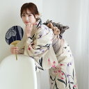 【20%OFF】【utatane×注染工房 日本製小幅生地使用 浴衣3点セット 先染めベージュに滲みラベンダーとピンクの百合】特選シリーズ 注染 本染め にじみ...