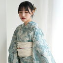 【ひよこ商店 高級変わり織 浴衣3点セット 青碧色に菊爛漫】 人気着物ブランドの昭和レトロくすみカラー コットン100% フリーサイズ 浴衣セット(ゆかた・帯・下駄)ですぐお出かけ ニュアンスカラーレトロ 上質 国産生地 国内染色