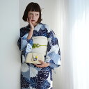 【ニコアンティーク 高級変わり織 浴衣3点セット 紺ぼかしの菊と扇面】みんなと違う浴衣を着よう!個性派きものブランドNicoAntiqueの2025年新作 フリーサイズ 浴衣セット(ゆかた・帯・下駄)ですぐお出かけ レトロ 国産生地 国内染色