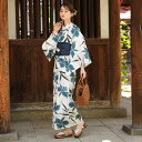 【utatane 高級変わり織 浴衣3点セット 白地にターコイズのカトレア】ここでしか買えない昭和初期アンティーク復刻版 フリーサイズ 浴衣セット(ゆかた・帯・...