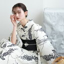 【utatane 高級変わり織 浴衣3点セット 白地に黒のしだれ藤と縞絞り柄】ここでしか買えない昭和初期アンティーク復刻版 フリーサイズ 浴衣セット(ゆかた・帯...