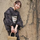 【utatane 高級変わり織 浴衣3点セット 黒地にシックな松花火】ここでしか買えない昭和初期アンティーク復刻版 フリーサイズ 浴衣セット(ゆかた・帯・下駄)ですぐお出かけ 上質 うたたね 国産生地 国内染色