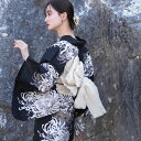 【utatane 高級変わり織 浴衣3点セット ブラックに乱菊重ね】ここでしか買えない昭和初期アンティーク復刻版 フリーサイズ 浴衣セット(ゆかた・帯・下駄)で...