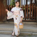 【utatane 高級変わり織 浴衣3点セット 山吹色の扇面と儚い花】ここでしか買えない昭和初期アンティーク復刻版 フリーサイズ 浴衣セット(ゆかた・帯・下駄)ですぐお出かけ 上質 うたたね 国産生地 国内染色