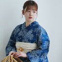 【utatane 高級変わり織 浴衣3点セット 青藍に重なる古典菊】ここでしか買えない昭和初期アンティーク復刻版 フリーサイズ 浴衣セット(ゆかた・帯・下駄)で...